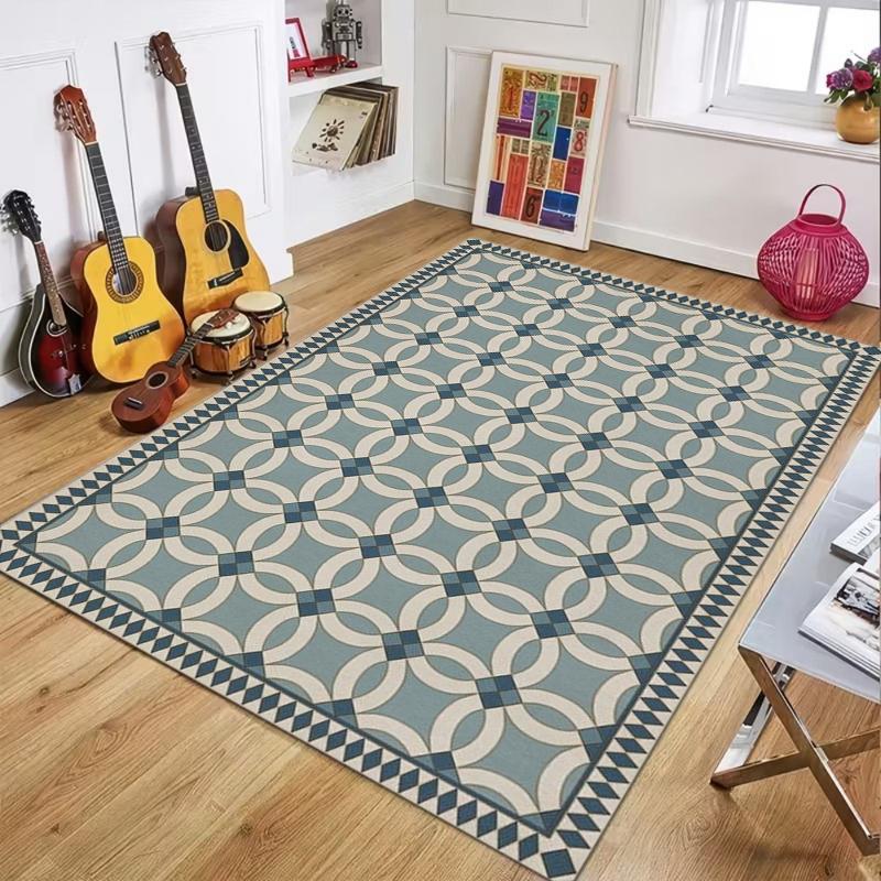 

Vintage Geometric Pattern Carpet Mat Rug Home Decoration Area Rug with Circular Design Sawtooth Border for Living Room Bedroom 40x60cm