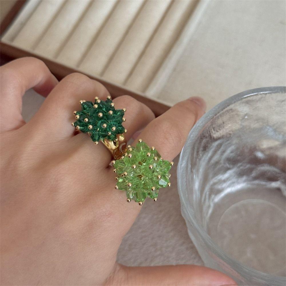Korean Style Beaded Flower  Ring Firework Finger Buckle Personality Y2K Open Ring  Friend