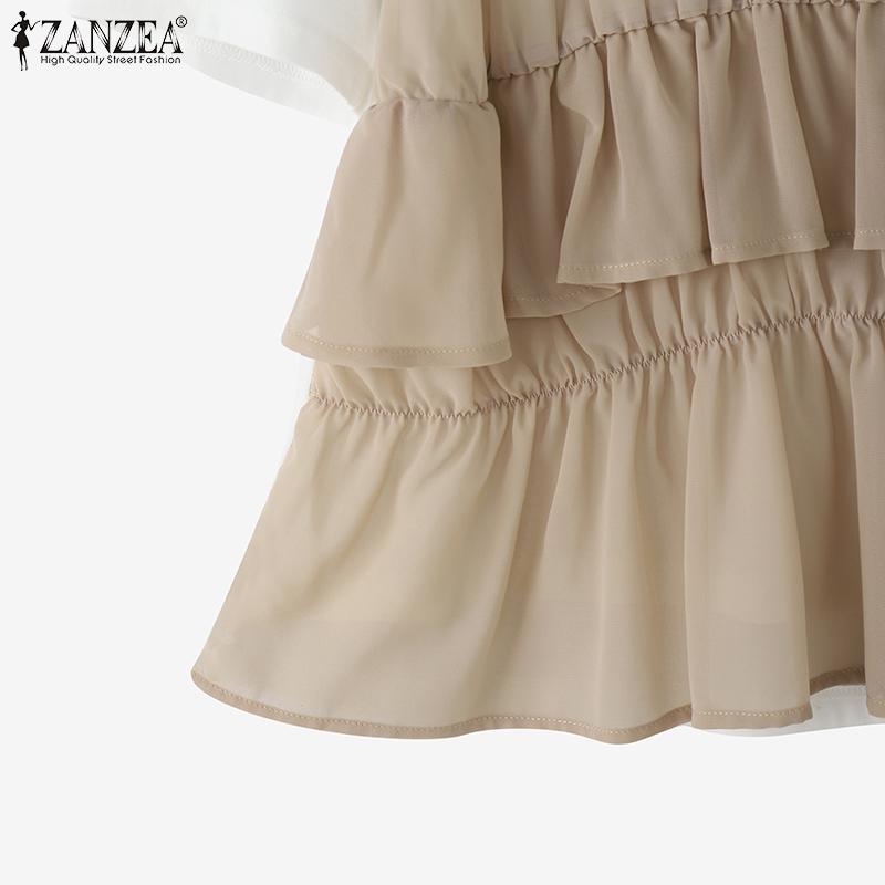 ZANZEA Women Casual Round Neck Summer Patchwork Short Sleeve T-shirt