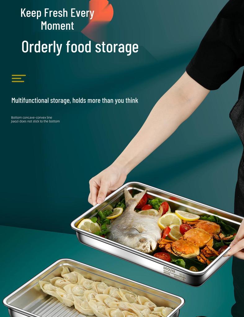 Stainless Steel Dumpling Storage Box with Lid - Square, Freezer-Safe for Wontons & Dumplings