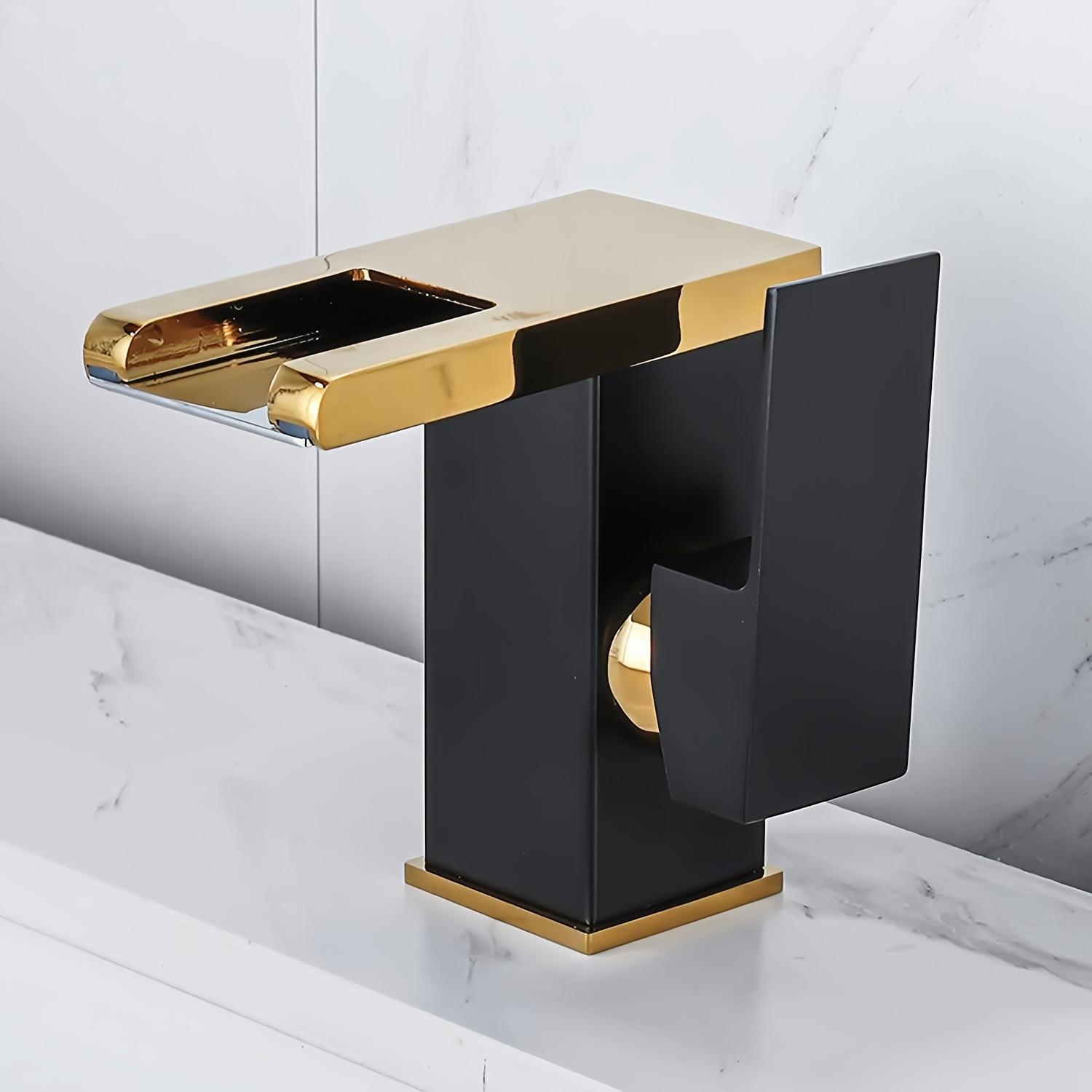 Modern Waterfall Bathroom Sink Faucet with RGB LED Lights Variable Spout Single Handle Control Not Included the Hose
