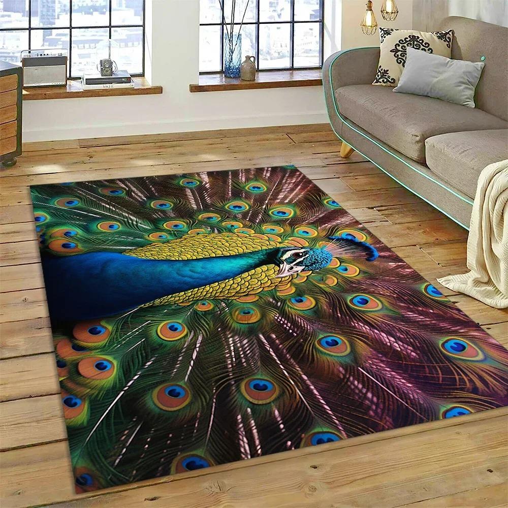 Cute Dream Bird Parrot Peacock Carpet Living Room Bathroom Decor Rug Mechanical Washable Mat Non-slip Floor Mat Entrance Doormat