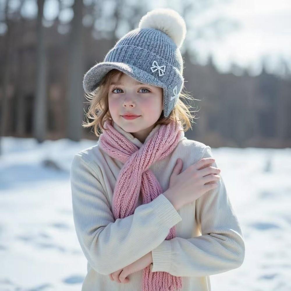 Adjustable Kids Baseball Cap Thickened Beanie Cap Cute Knitted Hat With Brim Winter