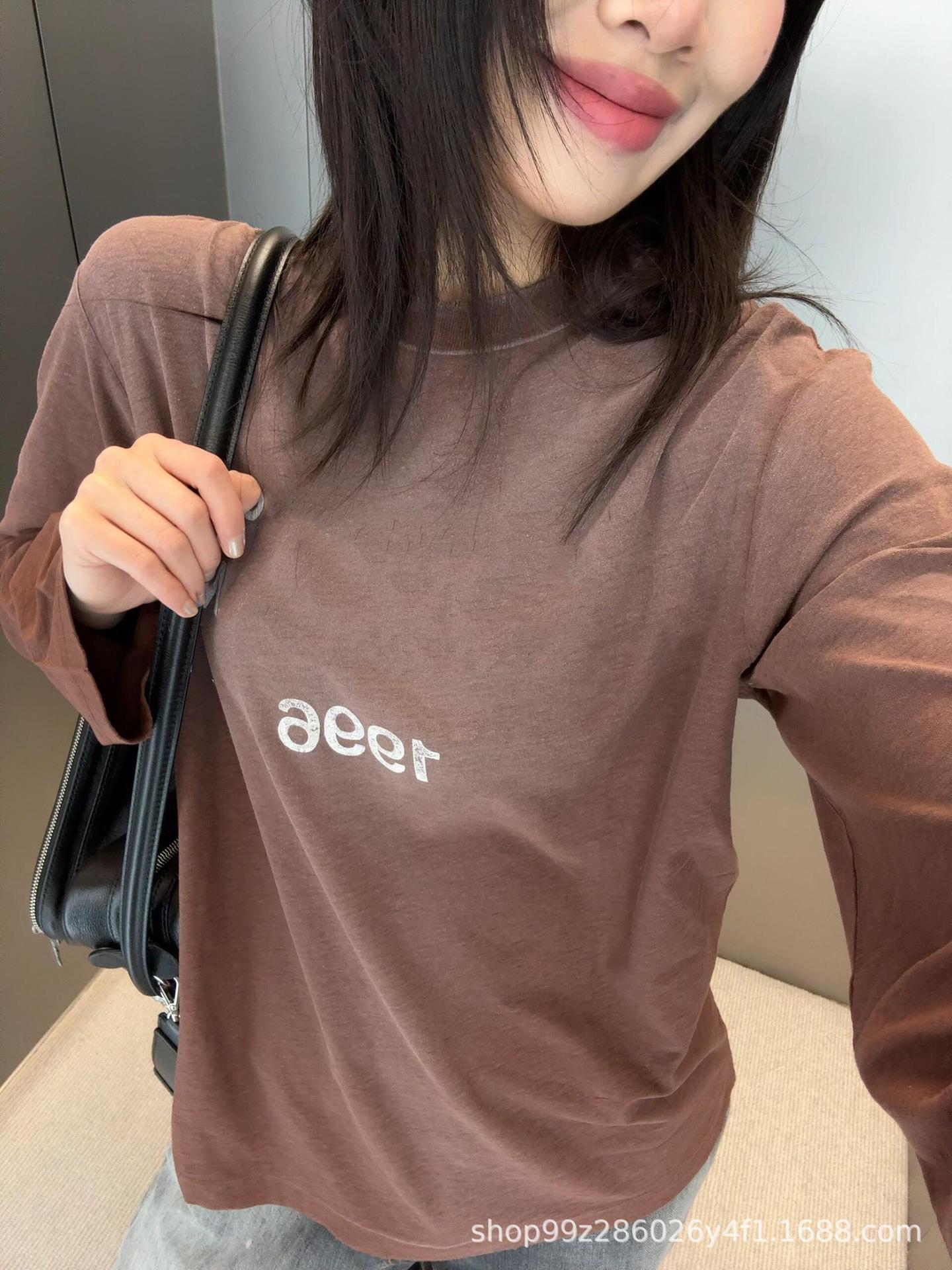 Nanyou Versatile Classic 1996 Print Long Sleeve Cotton Linen Women s Loose Base Layer T-shirt Small