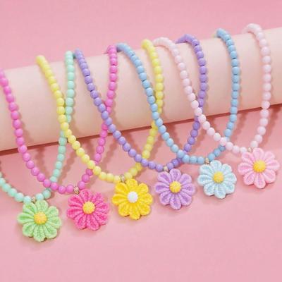 Kids' Cartoon Flower Resin Beaded Necklace - Cute Baby Toy Jewelry for Kindergarten Rewards