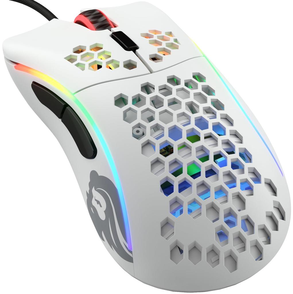 Herní myš Glorious Model D, bílá, drátová, malá, RGB, svítící, 6 programovacích tlačítek, DPI, 12 DPI, ergonomie, herní myš pro PC (62 g)