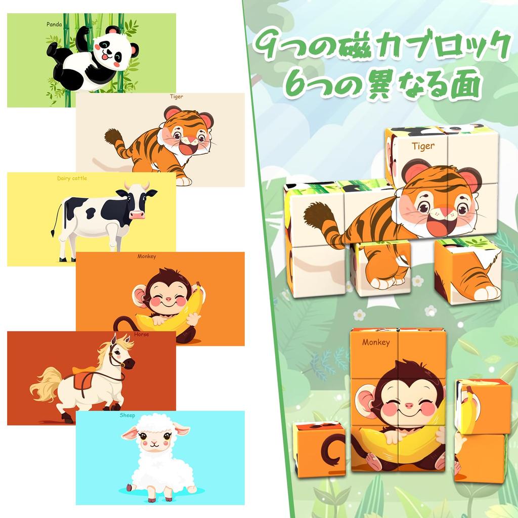 AOMACO Magnetická stavebnice 3D puzzle, 6 témat, 6stranné puzzle, Vzor Devíti paláců, Magnetické kostky, 9dílná sada, Vzdělávací hračka, 3D puzzle, Magnetické