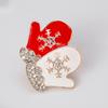 Women Fashionable Christmas Style Alloy Pin Brooch Red and White Lover Gloves Design Brooch