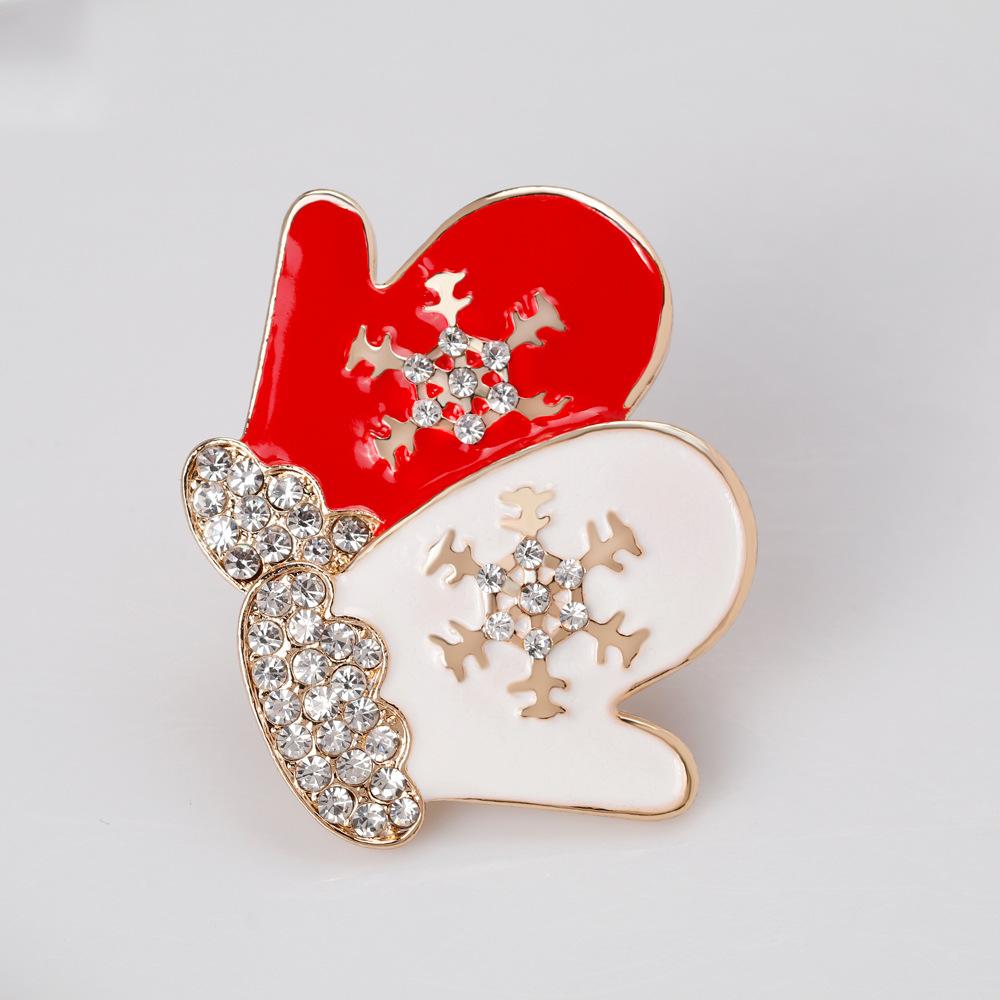 Women Fashionable Christmas Style Alloy Pin Brooch Red and White Lover Gloves Design Brooch