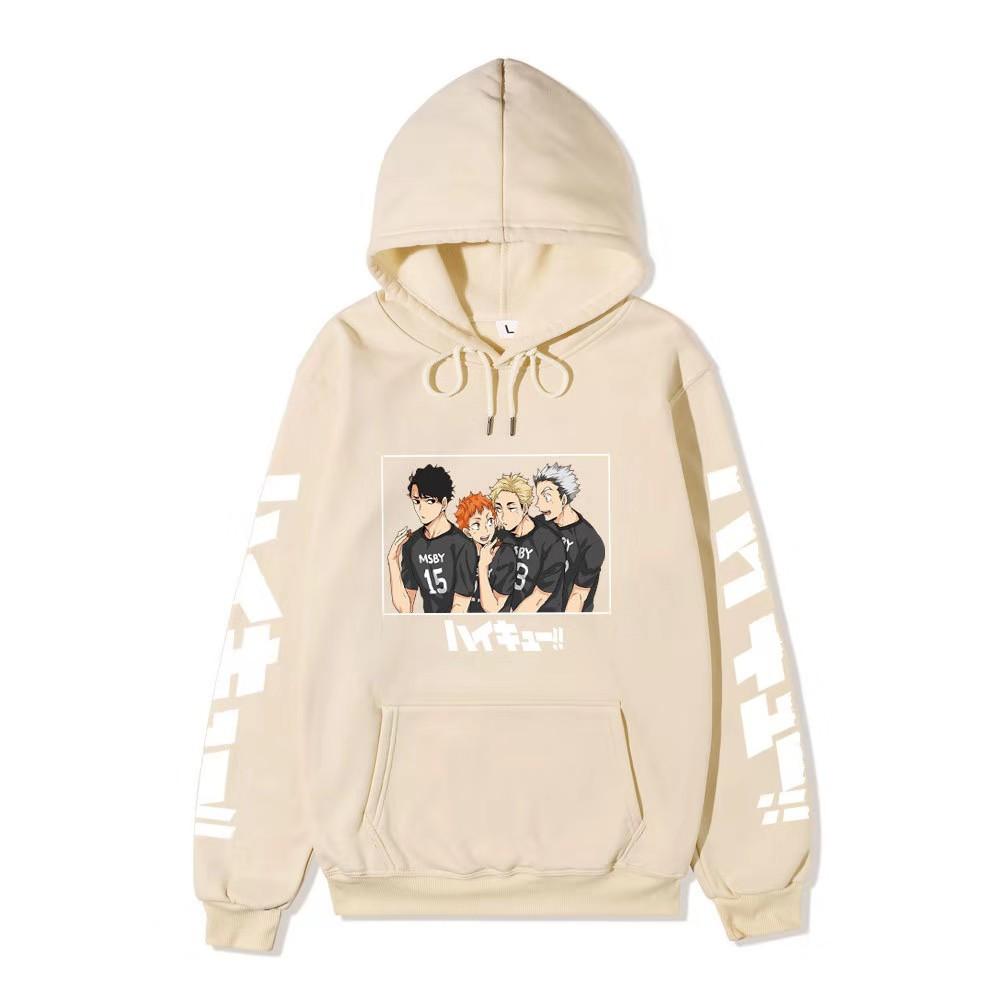 Haikyuu MSBY Black Jackal Anime Character Unisex Fleece Hoodie Vertical Japanese Letter Sleeve Volleyball Long Sleeve Pullover Sweatshirt