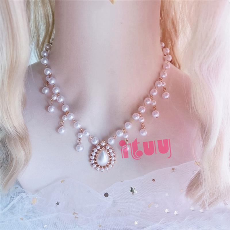 

Handmade KC Goddess Crown Headdress Lolita Bead Chain Crystal Pearl Crown Necklace Headpiece Tiara Bride Hair Ornaments