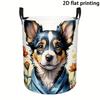 1pc Laundry Basket, Puppy Scarf Floral Pattern. Dirty Clothes Basket with Handles, Portable And Foldable for Home Decoration/Storage, Laundry Baskets