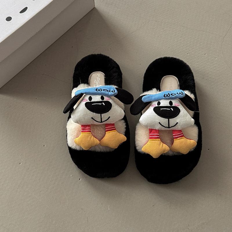 

Женские пушистые тапочки на плоской подошве с надписью «Puppy» для носки осенью и зимой 2025 года, модные мультяшные тапочки на толстой подошве для дома, с закрытым носком, из хлопка 41 бежевый