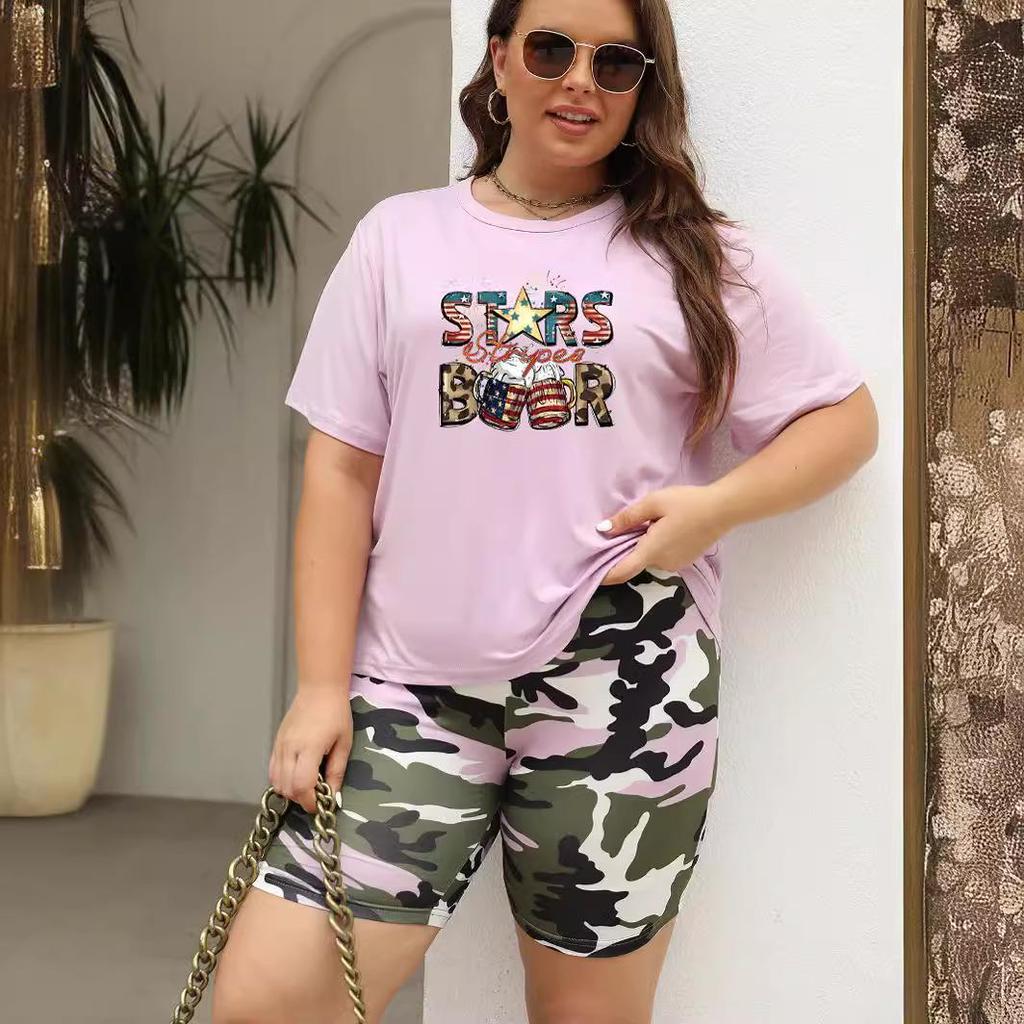 2024 Trendy Women's Plus Size Loose Casual Set with Dropped Shoulder Sleeves