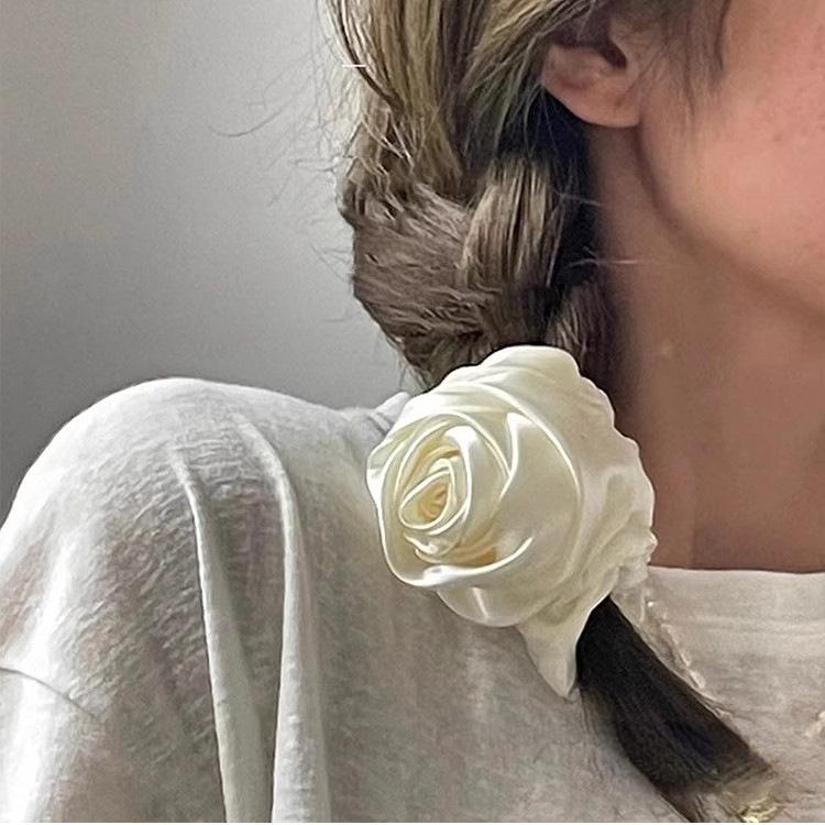 3D Rose Pearl Pendant Large Intestine Hair Tie Headband Women's Gentle Hair Accessories