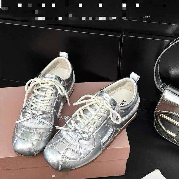 Cowhide version! Silver platform Mary Jane shoes, lazy single shoes, women's new 2025 inner height-increasing ballet training shoes