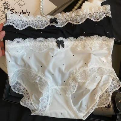 Sweet Lace Mid-waist Panties Ice Silk Seamless Underwear Women Soft Breathable Briefs