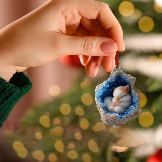 Geode Animal Christmas Ornament 2D Acrylic Crystal Cave Little Forest Animals Hanging Ornament
