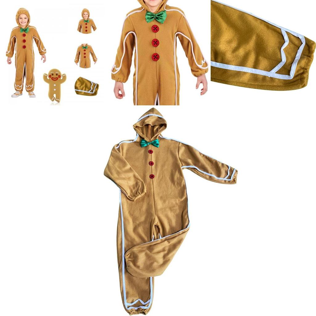 Adorable Christmas Gingerbread Man Kids Costume Cosplay Bodysuit