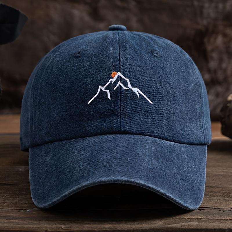 Embroidered Mountain Peak Baseball Cap  Adjustable Curved Brim For Outdoor Activities Like Hiking  Fishing Machine Washable