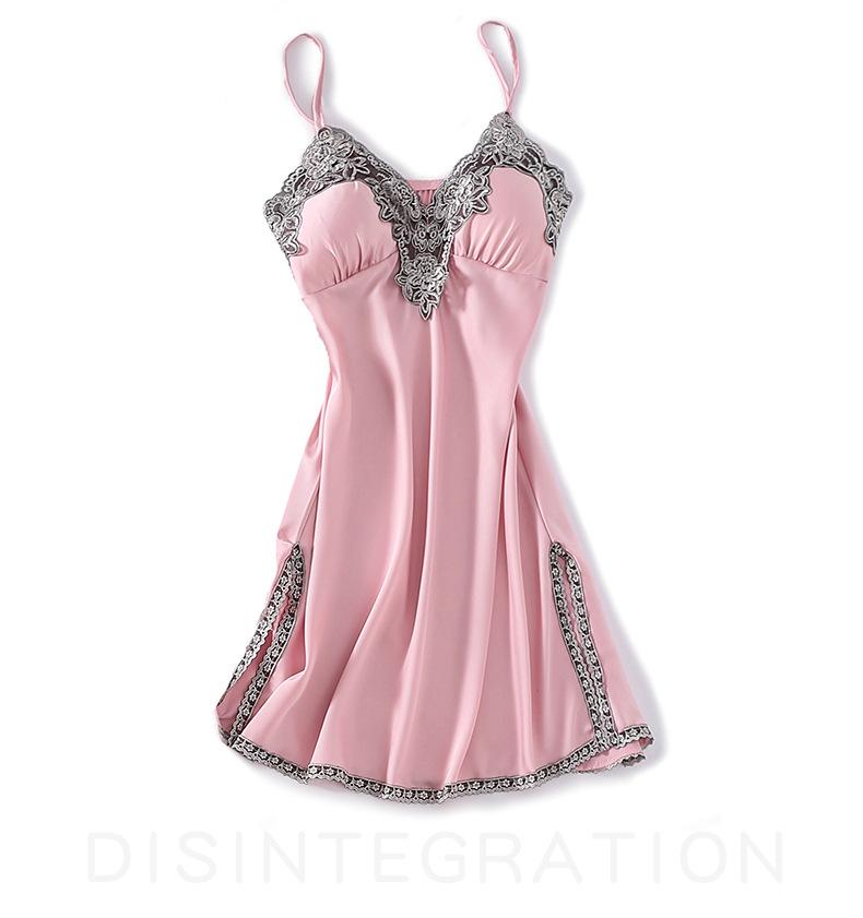 Women's Silk V-Neck Lace Trim Pajama Camisole Nightgown