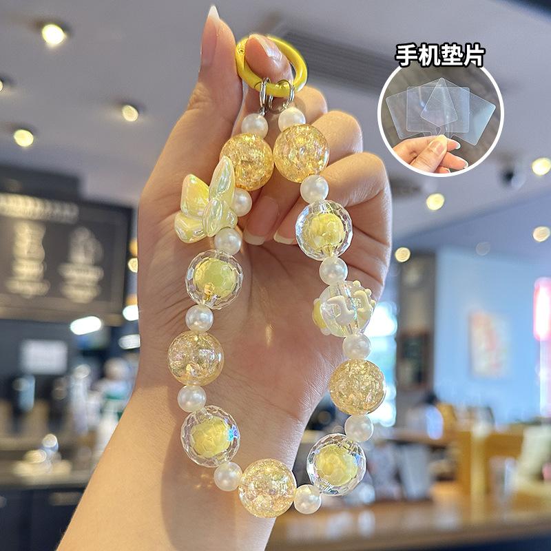 Acrylic Crack Bead and Butterfly Beaded Phone Chain Cell Phone Decoration Chains Mobile Phone Lanyard Abstract&Bead жёлтый