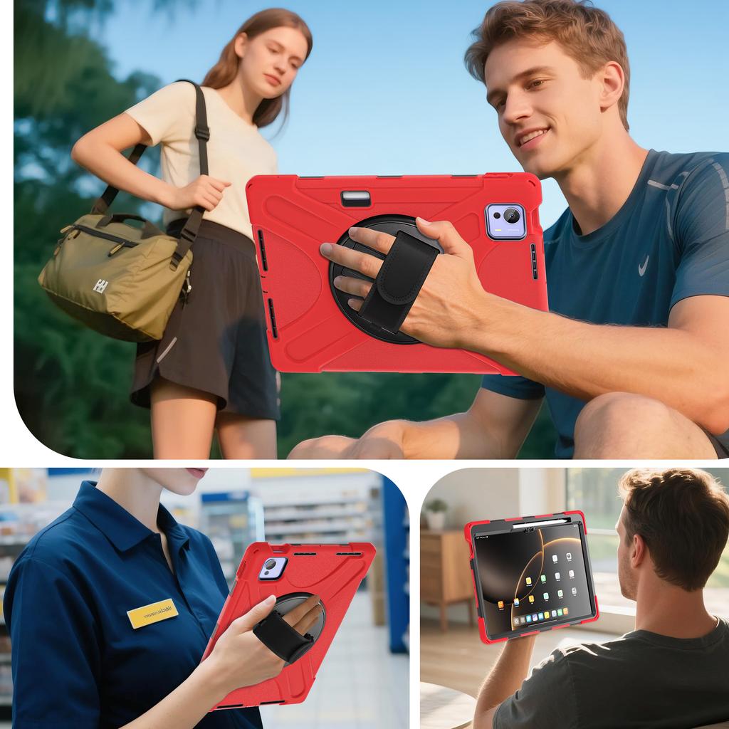 Rugged Stand Case for Xiaomi Pad 7 Ultra 2025 14.0 Inch 360 Rotating Heavy Duty Cover with Hand & Shoulder Strap 3-Layers Shell