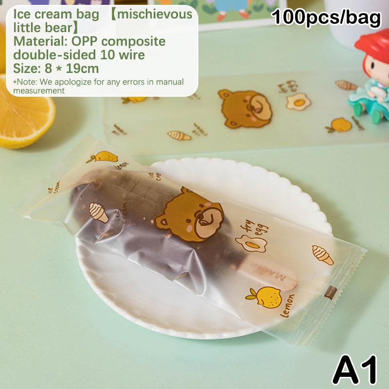100Pcs Ice Cream Bag Ice Cream Wooden Stick Plastic Machine Sealing Bag Homemade Transparent Popsicle Bag