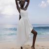 Women's Tie Spaghetti Strap Midi Dress Slim Waist A Line Solid Cotton Vacation Elegant Summer Sundress