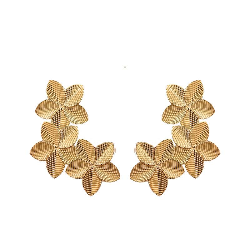 European and American earrings retro simple women's fashion temperament ins wind three continuous brushed five-petal flower earrings