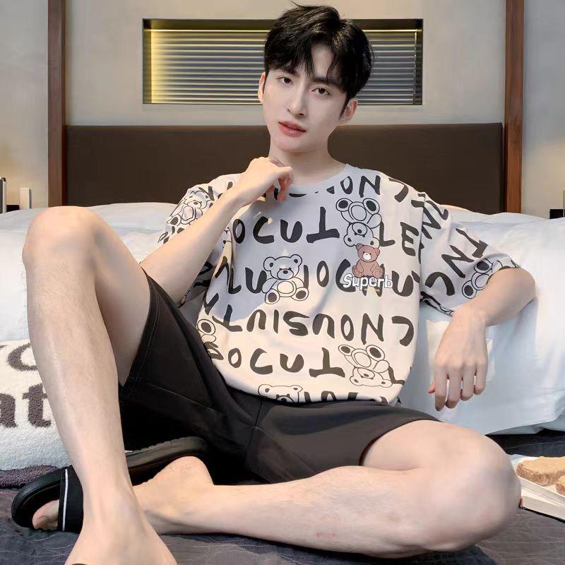 Men's Short-Sleeve Cartoon Pajama Set with Shorts