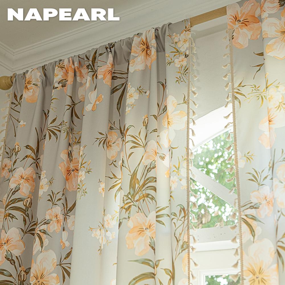 1 Pezzo Tende NAPEARL Stile Campagna Francese con Stampa Floreale e Bordo con Nappe Semitrasparenti per Camera da Letto Soggiorno Finestra Decorazione Casa