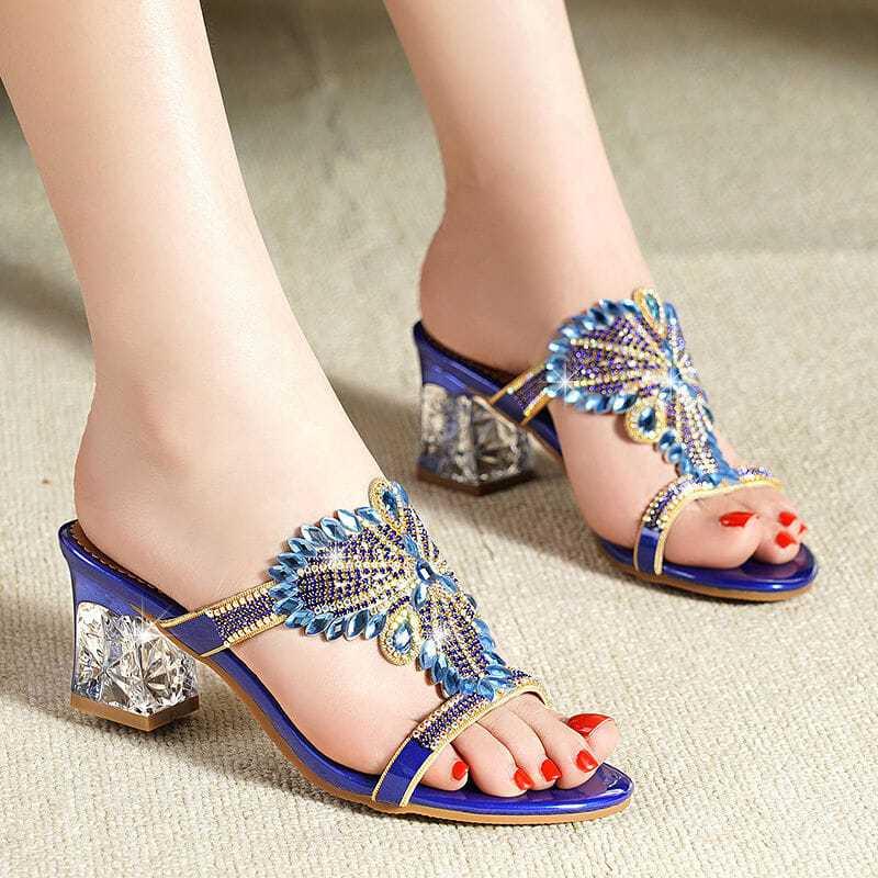 2024 New Female Crystal High Heels Slippers Peep Toe Casual Slides Flip Flops Fashion Pumps Comfortable Sandals