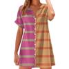 Women Fashion Casual V-neck Short Sleeve Button Stripe Print Dress
