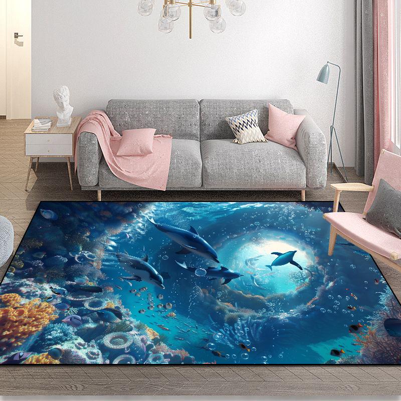 Sea 3D Vision Carpet Modern Living Room Decoration Thick Short Plush Area Rug Children's Bedroom Play Crawling Mat Large Rug