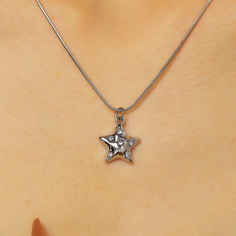 Simple Metal Star Set Zircon Pendant Earrings for Women Fashion Pentagram Earrings Bracelet Necklace Set Banquet Party Jewelry