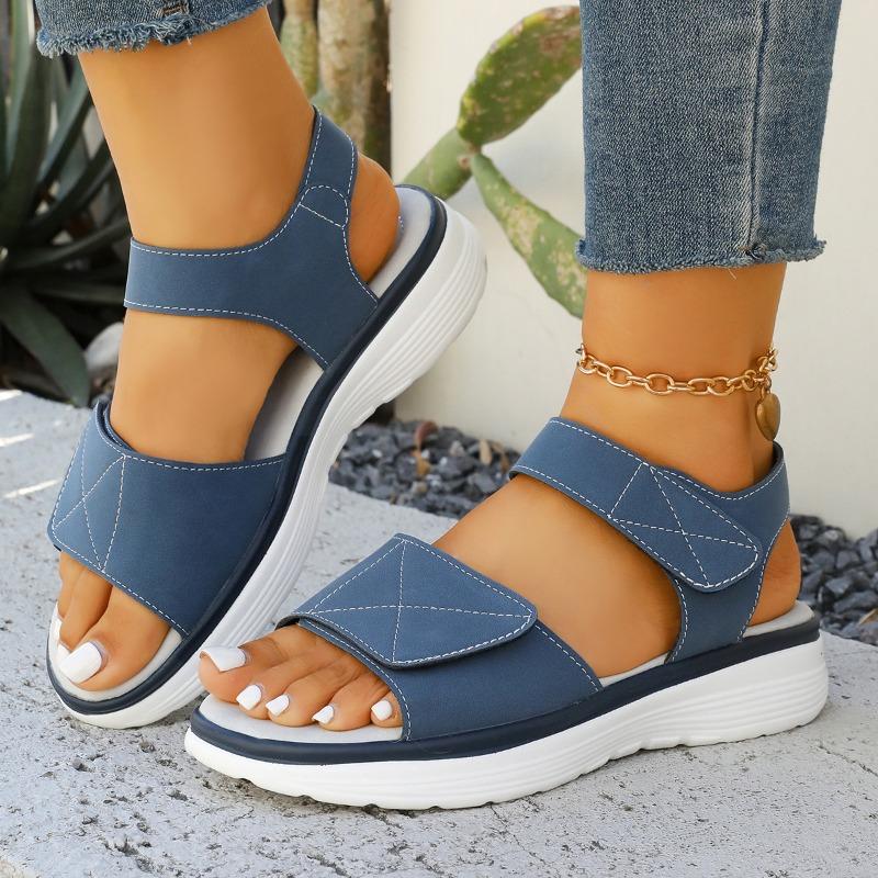 Cross Border Summer Velcro New Foreign Trade Large Size Platform Roman Beach One Line Sandals Women
