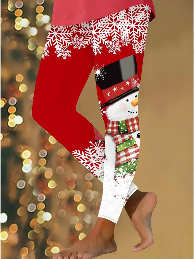 Damen Weihnachts-Festival-Drucke Stretch Yoga Leggings Fitness Laufen Gym Sport Aktivhosen