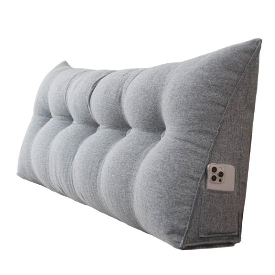 Headboard Pillow with Side Pocket Linen Triangular Headboard Wedge Cushion Bed Bolster Cushion for Shoulder Back Waist Support Dorm Home Bedroom