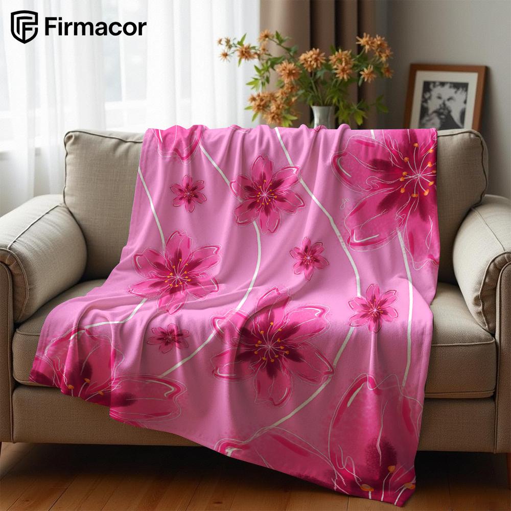Pink Floral Art Lightweight Microfiber Soft Christmas Fleece Blanket Warm Cozy Throw for Bed Sofa Office Travel All Season
