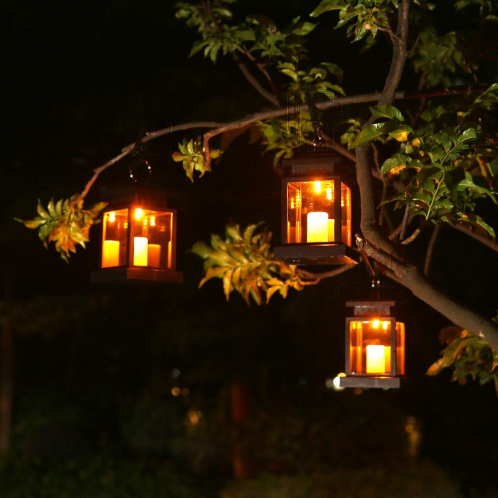 LED Outdoor Solar Lantern Garden Hanging Solar Lamp with Decorative Candle Solar Lamps Waterproof Decorative Lights
