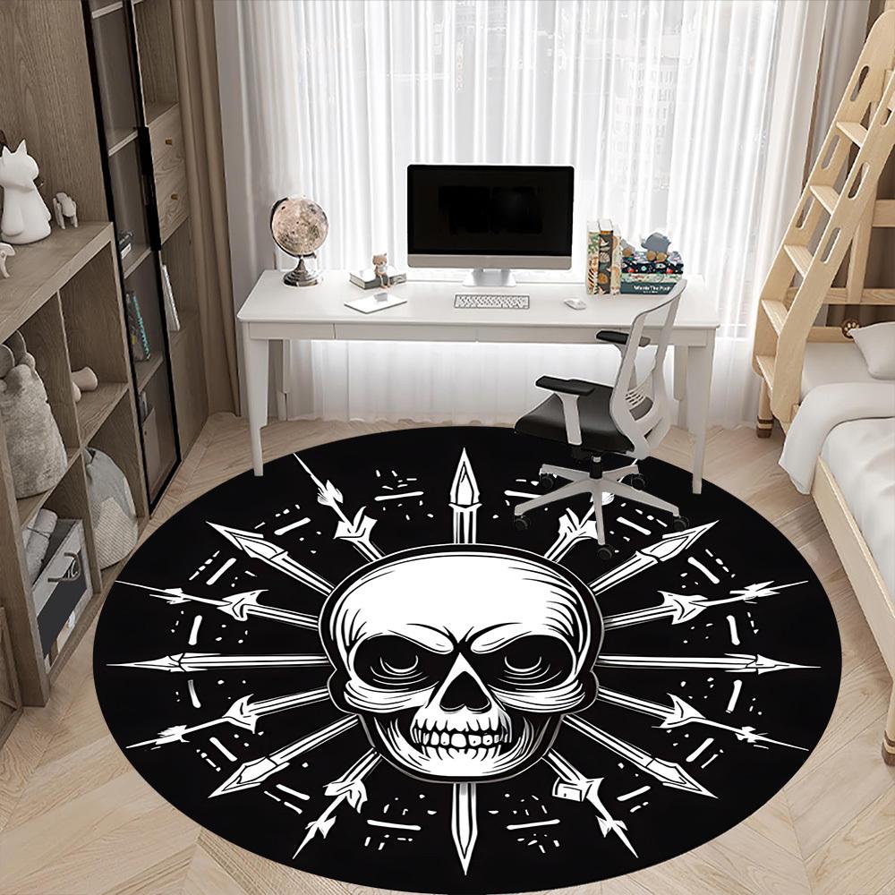1pc Skull Arrows Office Round Area Rug, Under Office Chairs Bedroom Living Room Home Decor, Room Deco, Available in Various Sizes