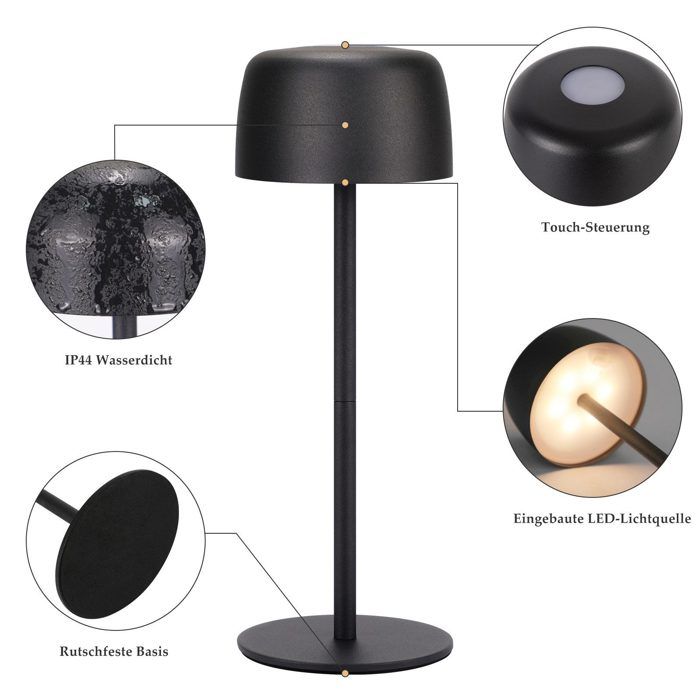 Lot de 2 lampes de table LED - NETTLIFE - Lot de 2 - Sans fil - Tactile dimmable - 3 températures de couleur