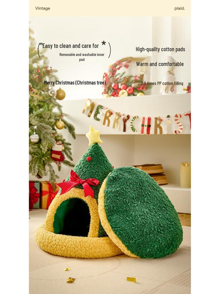 Weihnachtliches halboffenes warmes Haustierbett für Katzen und Hunde