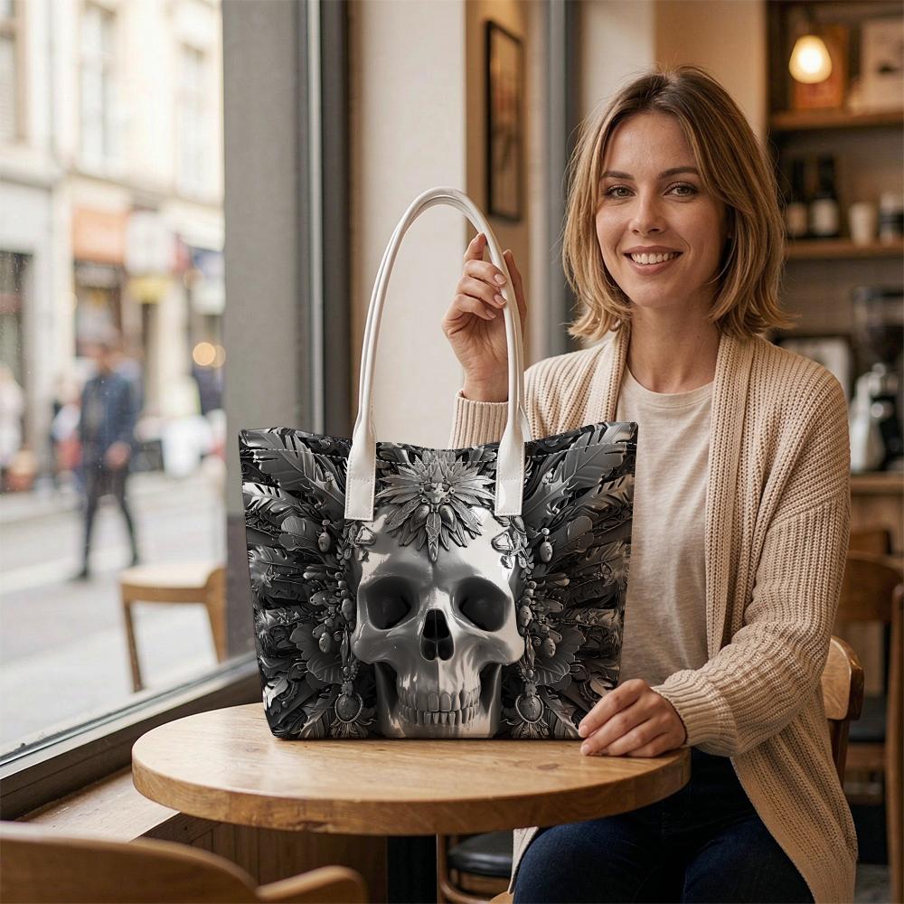 Gothic Skull Printed Tote Bag for Daily Use