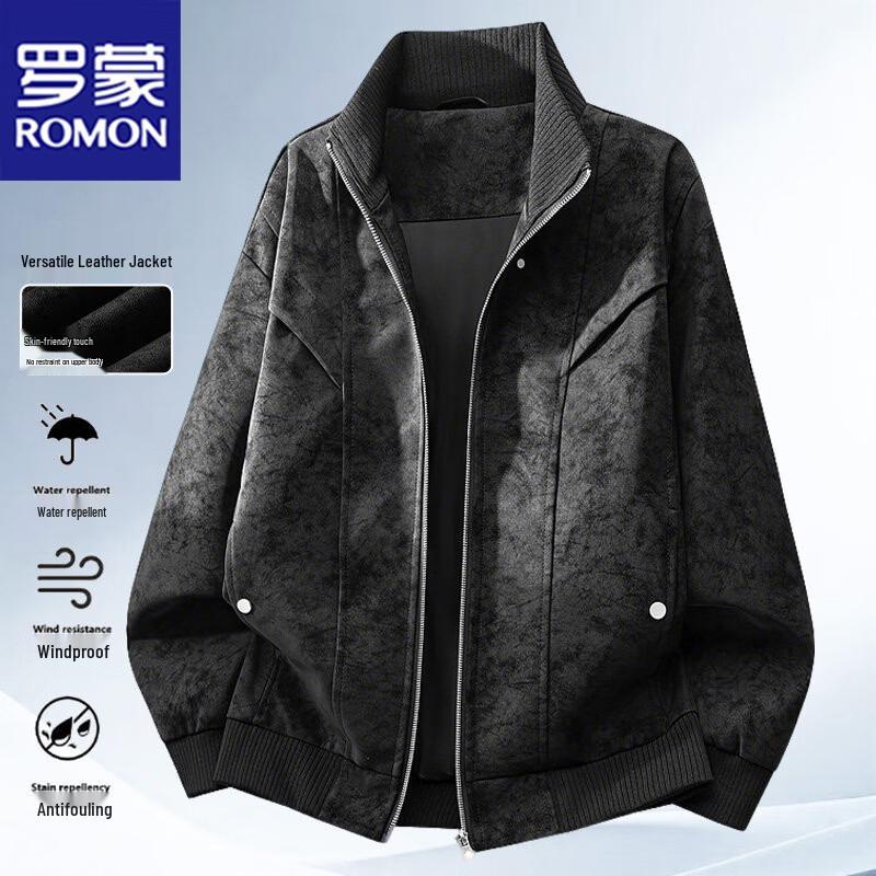 ROMON Men's Retro Stand-Collar Casual Zipper Jacket