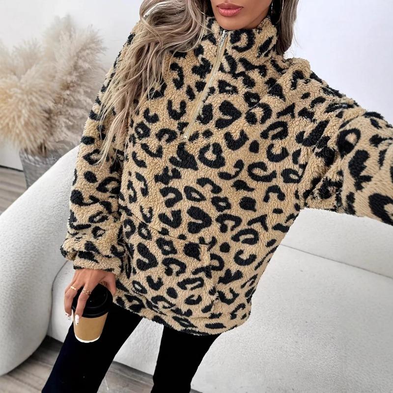Women S Leopard Print Zip Up Hoodie Elegant Casual Sweatshirt