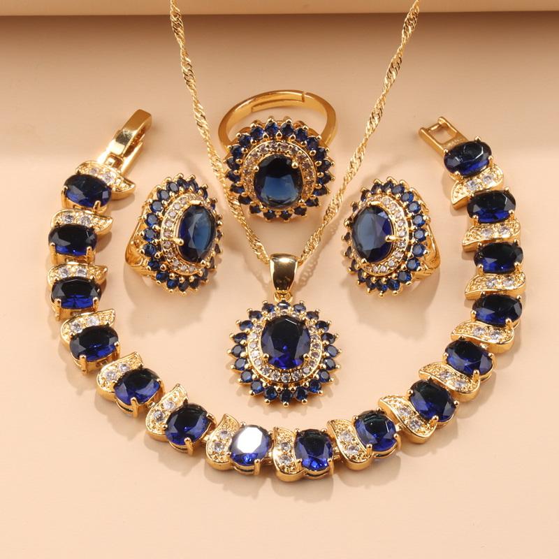 Brazil Italy Elegant Women Luxury Wedding Jewelry Sets Gold Plated Earrings Necklace Pendant Ring Bracelet For Women Gift