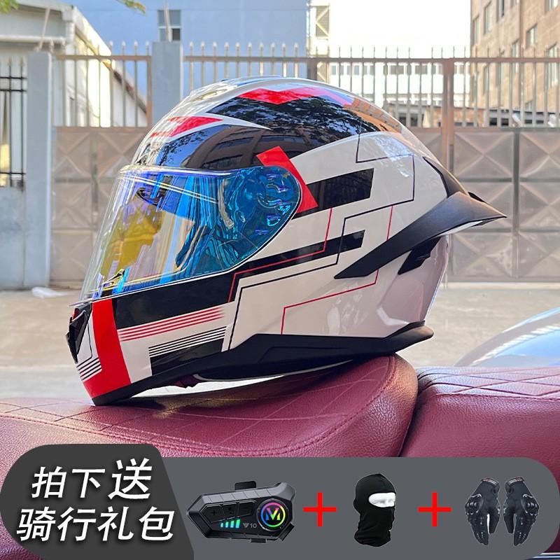 ECE/GB Certified Full Face Motorcycle Helmet With Bluetooth Intercom Men Women Use Large Rear Wing Stylish Design