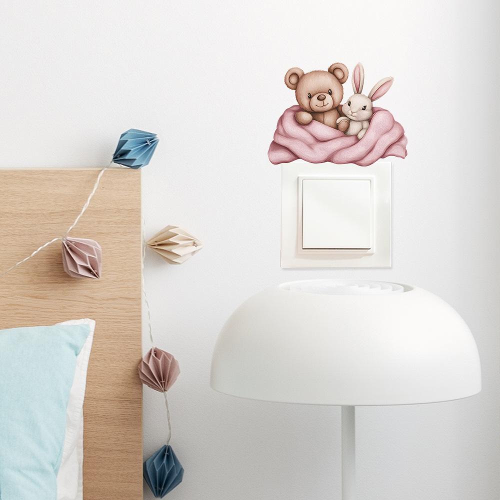 Self Adhesive Switch Plate Stickers Cute Bear and Rabbit Peel and Stick Removable Waterproof